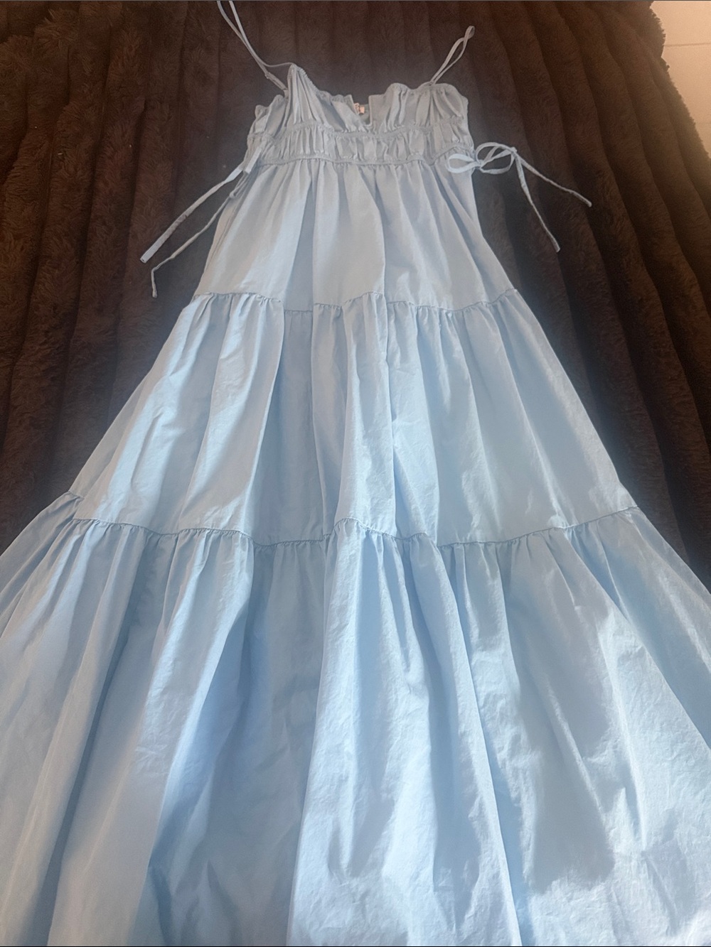 Moon River Light Blue Tiered Spaghetti-Strap Dress